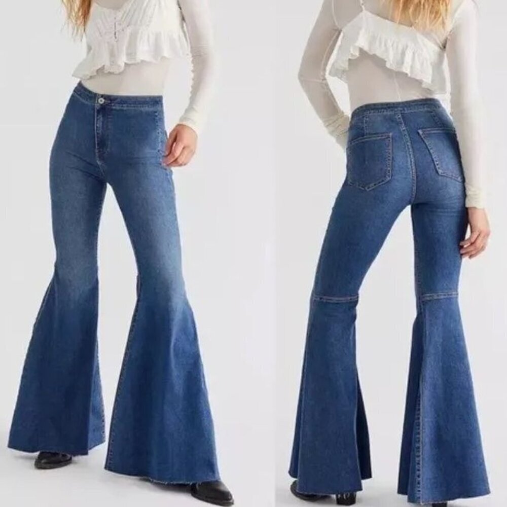 Free People We The Free Just Float On Flare Leg High Rise Med Blue Jeans Size 29